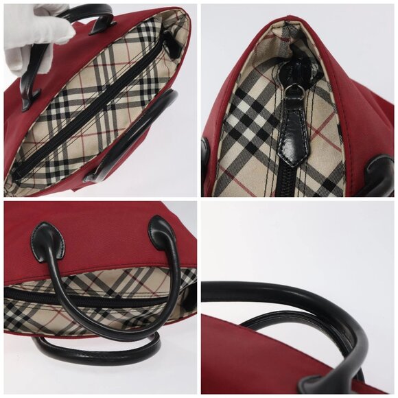 BURBERRY Nova Check Blue Label Hand Bag Nylon Red Silver Auth hs1715 - Picture 16 of 16